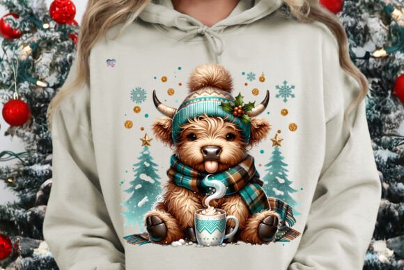 Charming Highland Cow PNG for Festive Christmas Designs