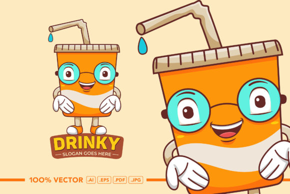Cute & Creative Flat Style Soft Drink Mascot Logo Vector