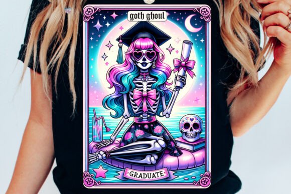 Goth Ghoul Graduation PNG Skeleton: Spooky-Cute Celebration Art