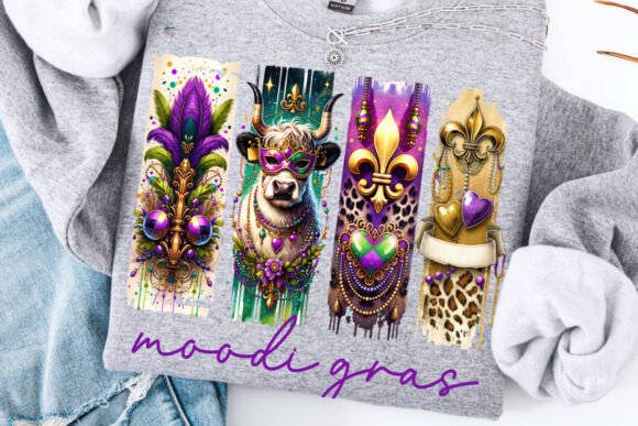 Mardi Gras Highland Cow PNG Brushstroke: Festive Clipart