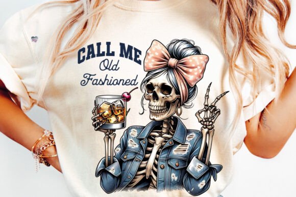 Old Fashioned Whiskey Skeleton Mom PNG for Creators