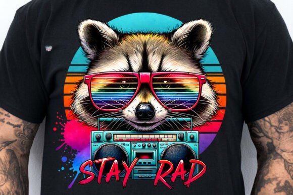 Rad Dad Raccoon 80s Retro Sunset PNG