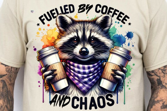 Rad Dad Raccoon Coffee Chaos PNG: Funny Father's Day Clipart
