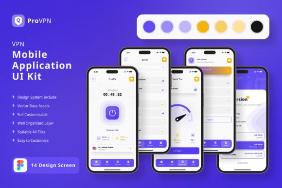 VPN Application Mobile UI KIT: Streamline Your App Design